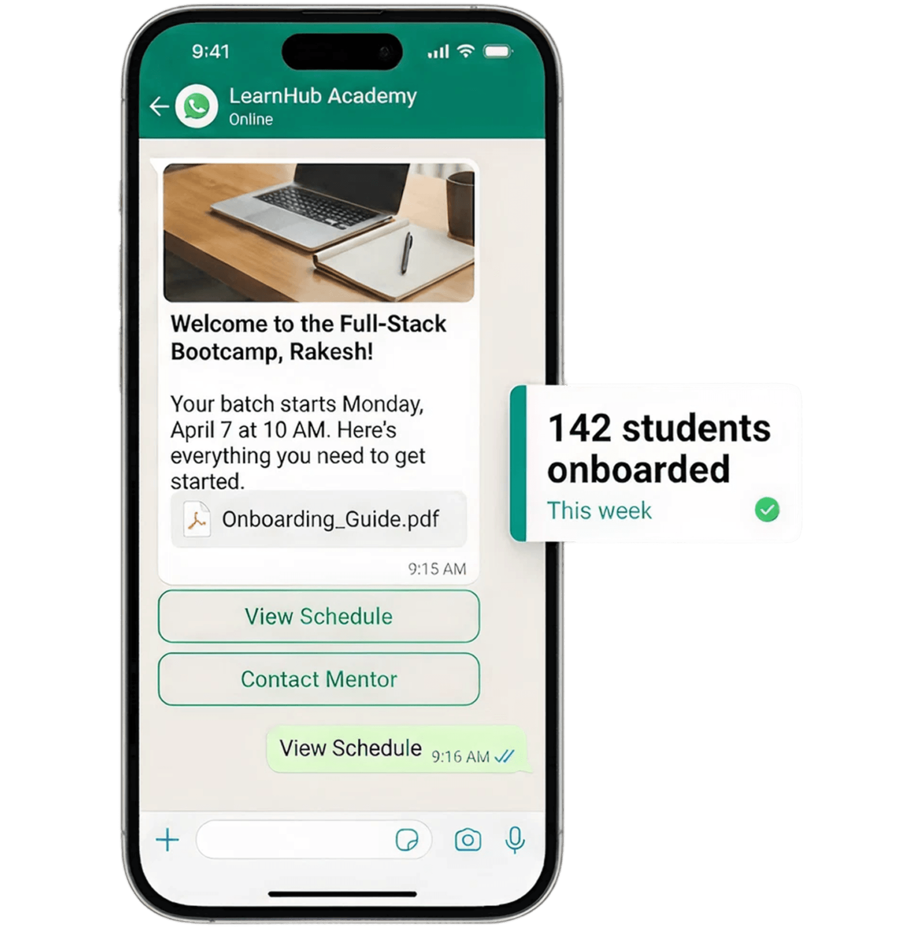 Admission & Onboarding — phone mockup