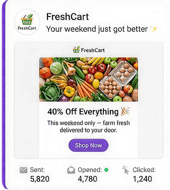 FreshCart email campaign with delivery stats