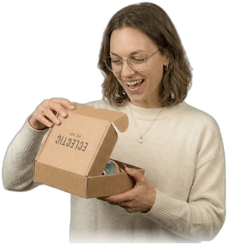 Shopper unboxing a D2C order engaged through CampaignHQ