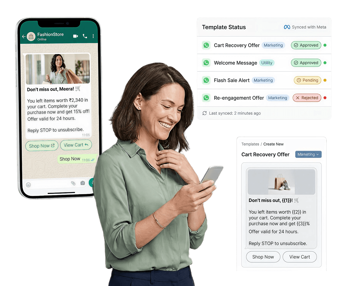 Template status management with Meta sync and message preview